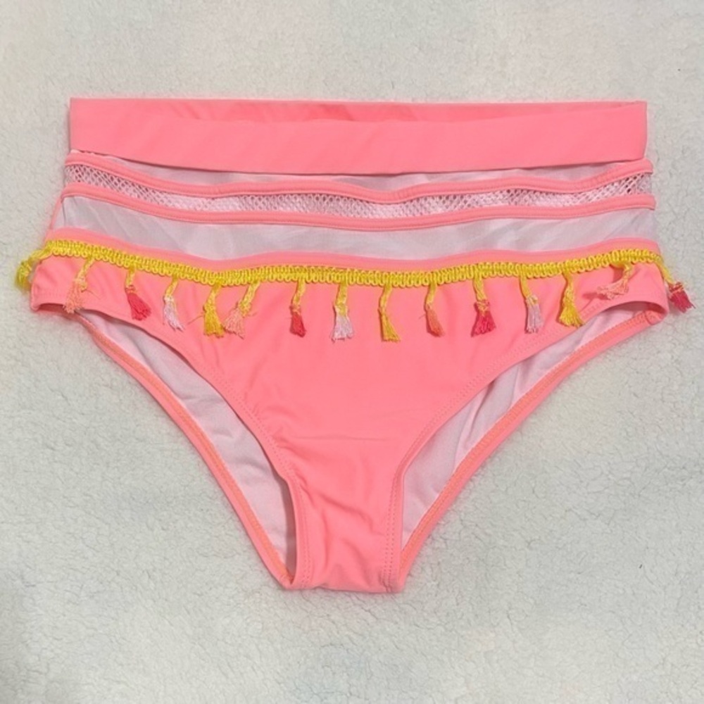 Neon peach bikini bottom with tassels XL